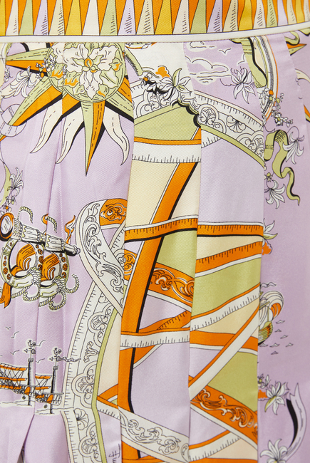 Astrolabio-Print Pleated Maxi Skirt